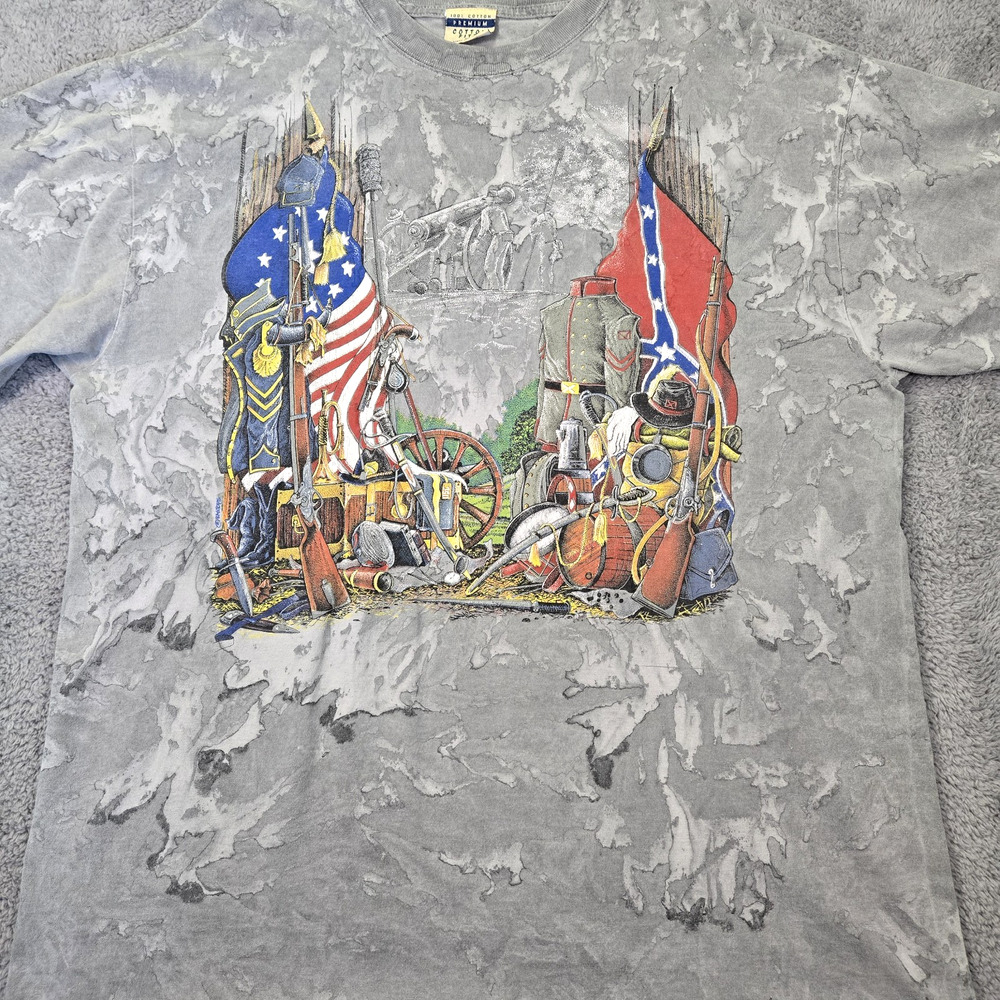 Vintage 1990s Ragtops Acid-Wash Gray Civil War Graphic T-Shirt Men XL Historical